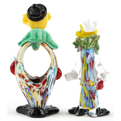 429 - Two mid 20th century Murano coloured glass figures of clowns, the largest 22cm high.