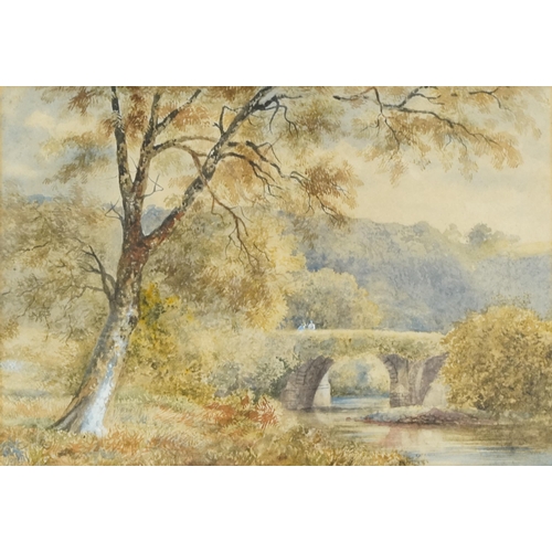 2828 - Figures on a bridge, 19th century British school watercolour on paper, framed, 23cm x 33cm.