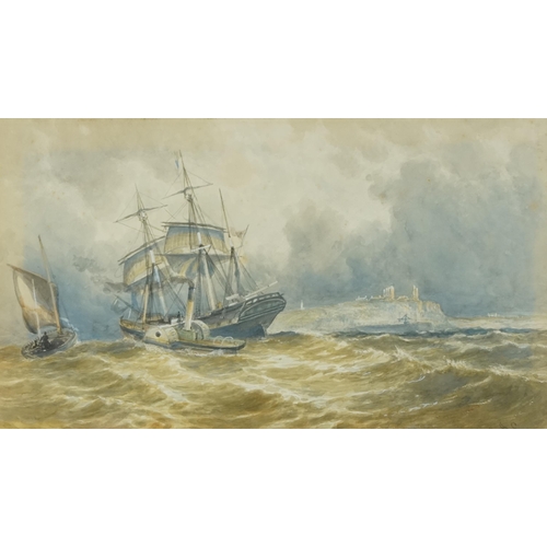 2838 - Paddle steamer at sea, 20th century British school watercolour on paper, initialled, framed, 36cm x ... 