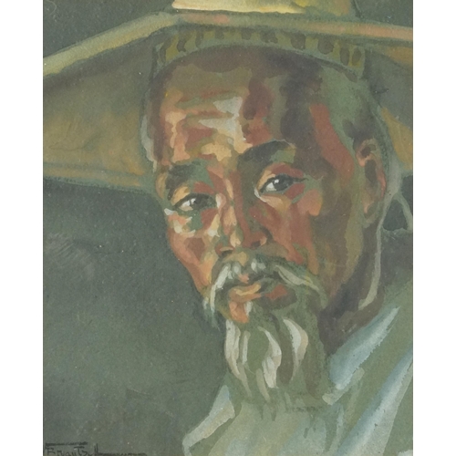 2831 - Portrait of a Chinese elder, 20th century Eastern School watercolour on paper, indistinctly signed, ... 