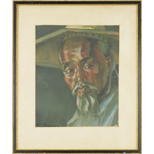 2831 - Portrait of a Chinese elder, 20th century Eastern School watercolour on paper, indistinctly signed, ... 