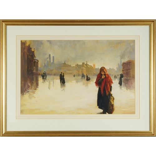 2589 - Portrait of a girl on the streets, early 20th century British School gouache on paper, framed, 43cm ... 