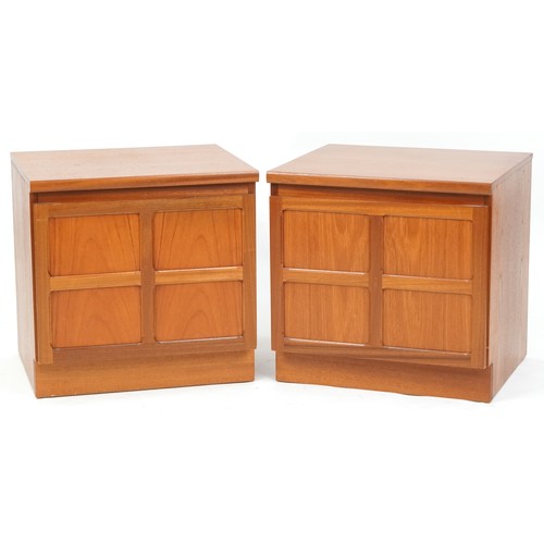 1043 - A pair of late 20th century teak bedside cabinets by Nathan Furniture, 52cm H x 52cm W x 46cm D.