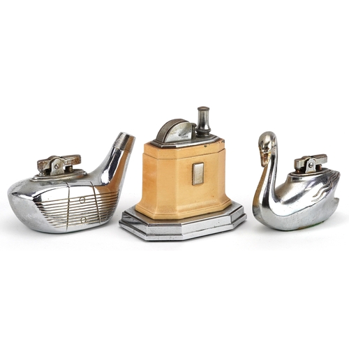 1221 - An Art Deco Ronson chromium plated table lighter together with two other table lighters.