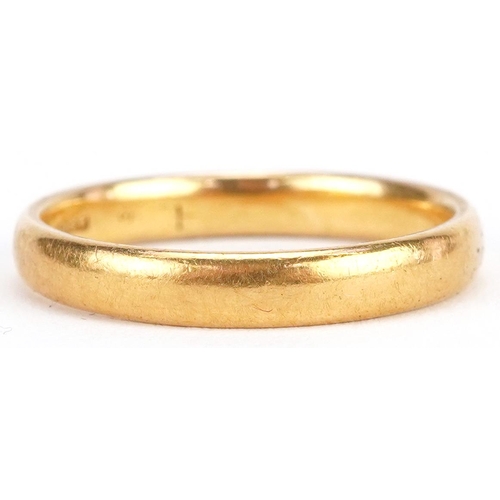 91 - A George V 22ct gold wedding band, Birmingham 1921, size P, 4.0g.