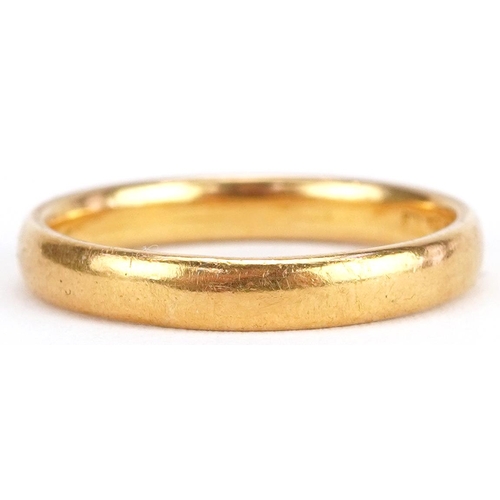 91 - A George V 22ct gold wedding band, Birmingham 1921, size P, 4.0g.