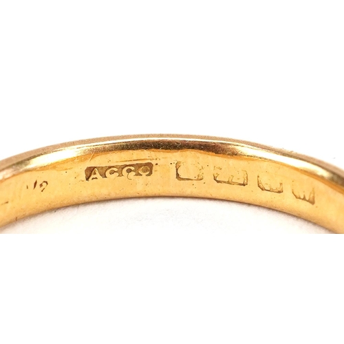 91 - A George V 22ct gold wedding band, Birmingham 1921, size P, 4.0g.