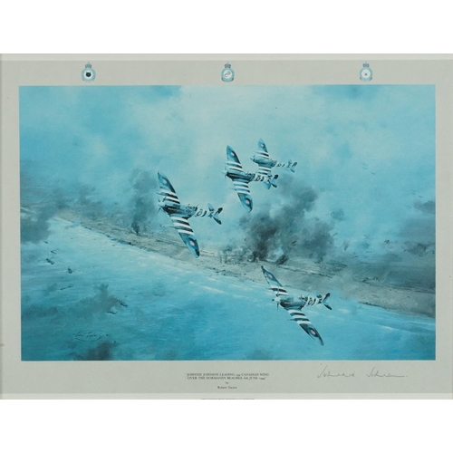 778 - Robert Taylor military aviation print signed in pencil by Johnny Johnson, framed and glazed, 52cm x ... 