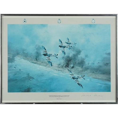 778 - Robert Taylor military aviation print signed in pencil by Johnny Johnson, framed and glazed, 52cm x ... 