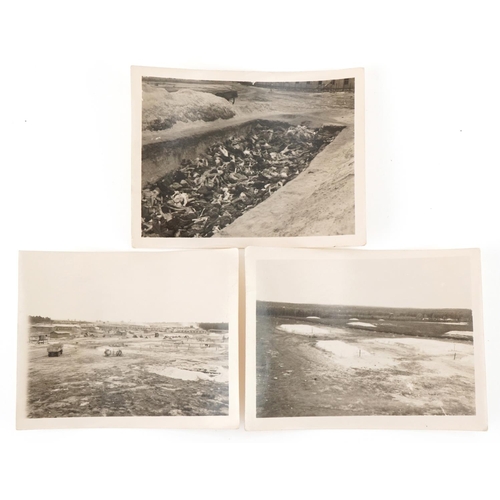 727 - Three black and white photographs of World War II concentration camps, 9cm x 12cm