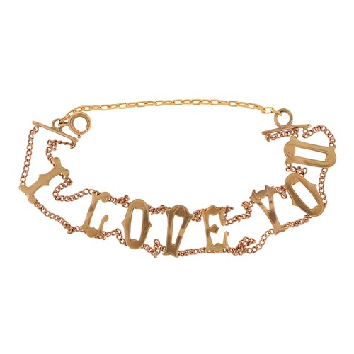 397 - A 9ct gold 'I lOVE YOU' bracelet, 18cm in length, 5.3g.