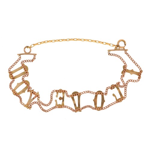 397 - A 9ct gold 'I lOVE YOU' bracelet, 18cm in length, 5.3g.