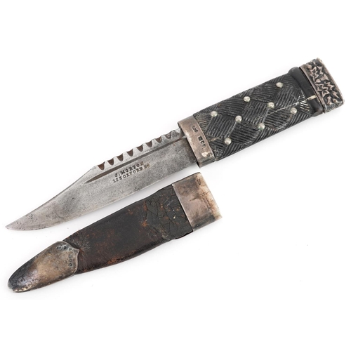 745 - A late 19th century stainless steel and silver mounted knife by J. Morton, Oxford Street circa 1899,... 