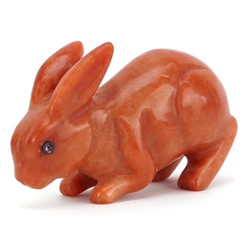 1264 - A Chinese carved jade study of a rabbit, 7cm in length, 111.8g.