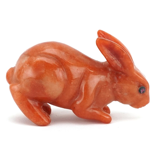 1264 - A Chinese carved jade study of a rabbit, 7cm in length, 111.8g.