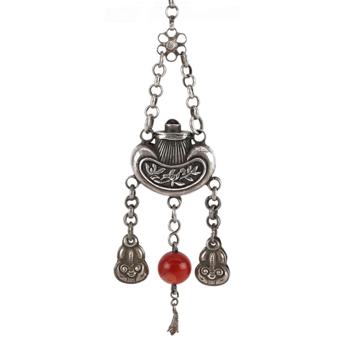 1263 - A Chinese white metal and carnelian tassel, 13cm in length, 26.5g.