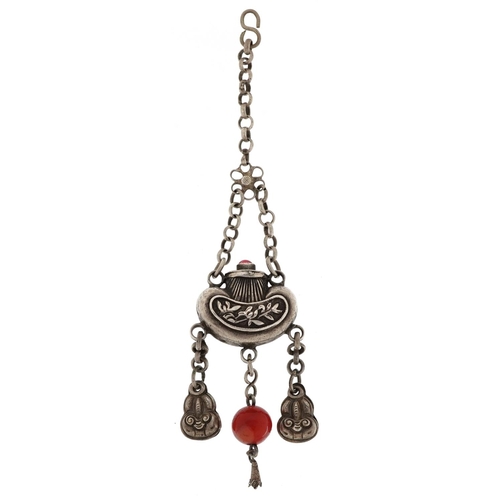 1263 - A Chinese white metal and carnelian tassel, 13cm in length, 26.5g.