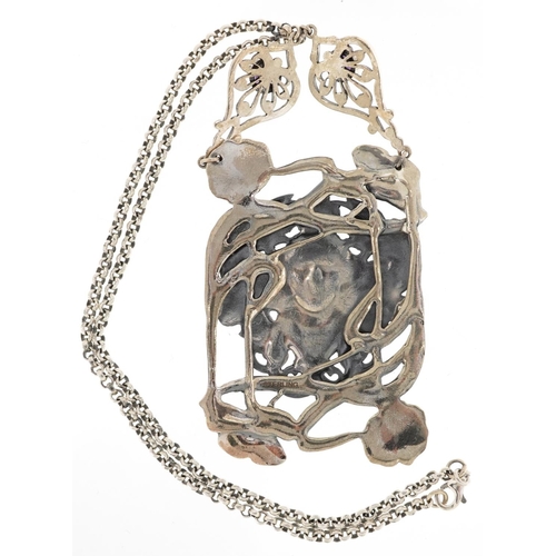 2528 - An Art Nouveau style sterling silver and cabochon amethyst necklace, 42cm in length, 48.2g.