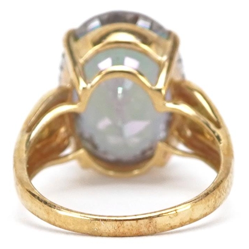 2163 - A 9ct gold rainbow quartz solitaire ring, size N, 5.0g.