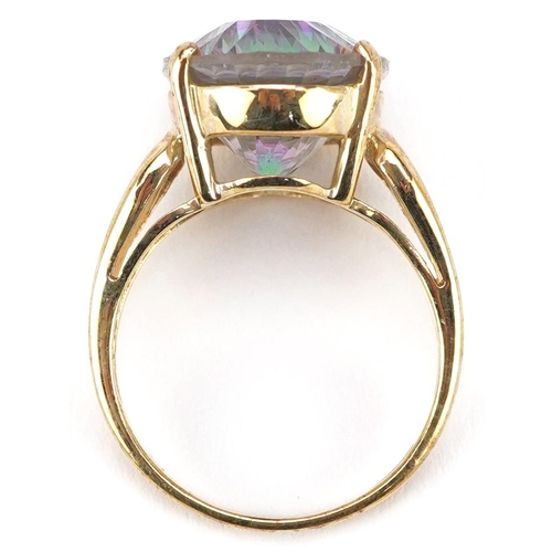 2163 - A 9ct gold rainbow quartz solitaire ring, size N, 5.0g.