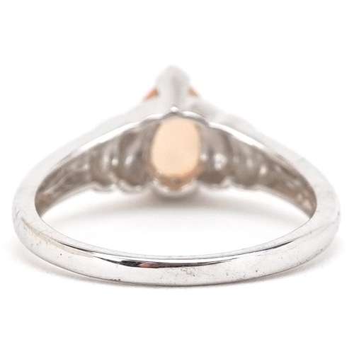 2385 - A 9ct white gold opal teardrop ring, size N, 3.2g