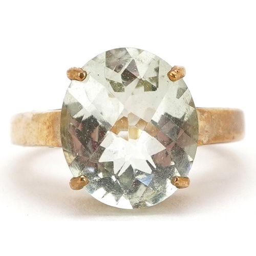 2197 - A 9ct gold aquamarine solitaire ring, size N, 5.3g.