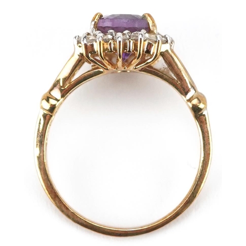 2152 - A 9ct gold amethyst and white topaz cluster ring, size N, 3.5g.