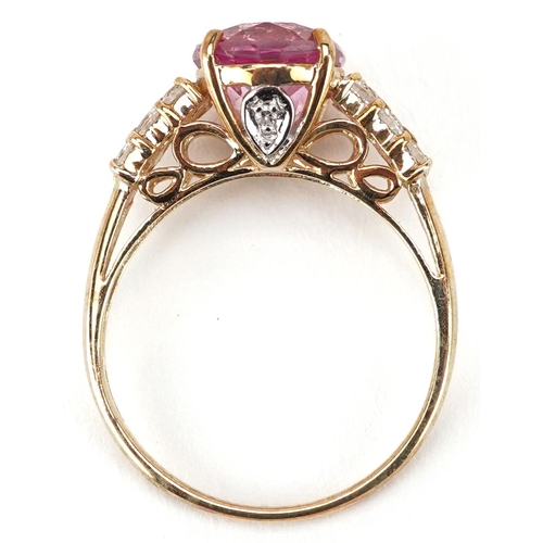 2341 - A 9ct gold pink topaz and white spinel ring, size N, 2.6g.