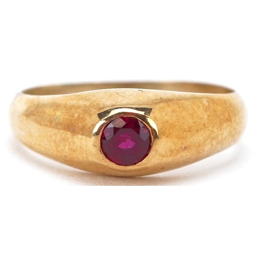 A 9ct gold ruby solitaire ring, size N, 2.9g.