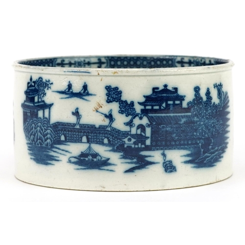 180 - A 19th century Staffordshire blue and white transfer printed meat pot in the Oriental taste, 14cm in... 