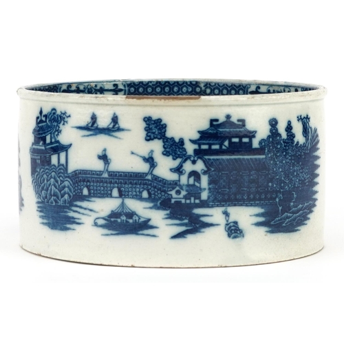 180 - A 19th century Staffordshire blue and white transfer printed meat pot in the Oriental taste, 14cm in... 