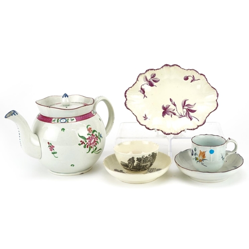 254 - A group of late 18th and early 19th century pearlware and creamware items to include a teapot, two c... 