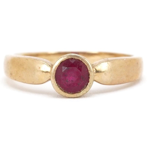 2281 - A 9ct gold ruby solitaire ring, size N, 2.6g.