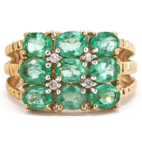 A 9ct gold Siberian emerald and diamond dress ring, size N, 4.9g, with certificate.