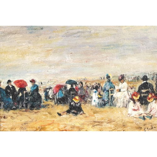 2786 - Manner of Boudin - Busy street scene, French Impressionist oil on canvas, framed, 31cm x 21cm.