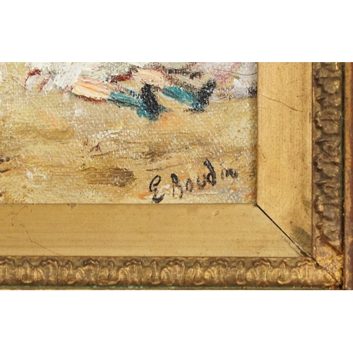 2786 - Manner of Boudin - Busy street scene, French Impressionist oil on canvas, framed, 31cm x 21cm.