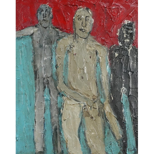 2815 - Abstract figures, impasto oil on board, framed, 52cm x 42cm.