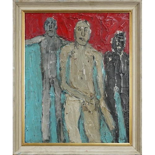 2815 - Abstract figures, impasto oil on board, framed, 52cm x 42cm.