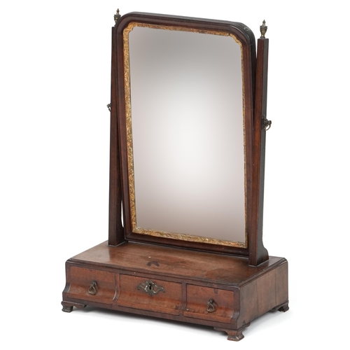 1077 - A late George III Mahogany swing frame toilet mirror, 56cm H x 38cm W x 21cm D.