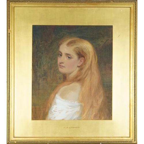 2593 - Charles Sillem Lidderdale (1831-1895) - Head and shoulders portrait of a young lady, 19th century Br... 