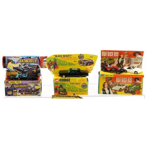 522 - A collection of Corgi Toys diecast vehicles including Green Hornet, Batmobile and The Avengers.