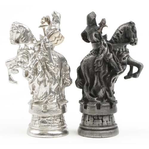 587 - A Camelot chess set by Selangor Pewter within a rosewood box, 39cm wide.