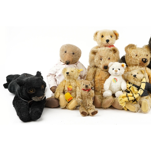 557 - A collection of predominantly Steiff mohair teddy bears, early 20th century and later examples, toge... 