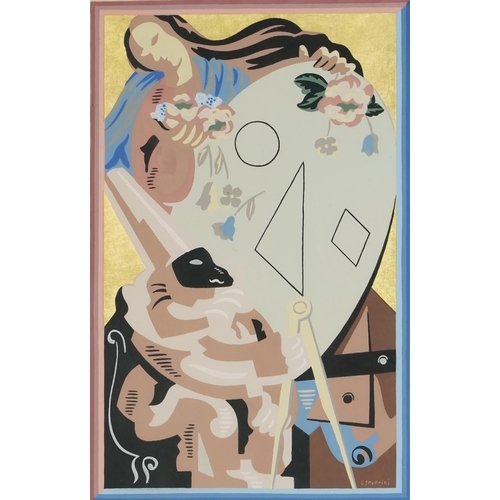 Gino Severini (1883-1966) - Epilogue from Fleurs et Masques. hand coloured illustration produced by J Saudé Studio, circa 1930, 1 of edition of 65, signed, bearing label verso, framed, 33cm x 22cm.