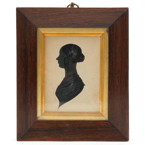 208 - A Victorian rosewood framed silhouette of a lady, 9cm x 7cm.