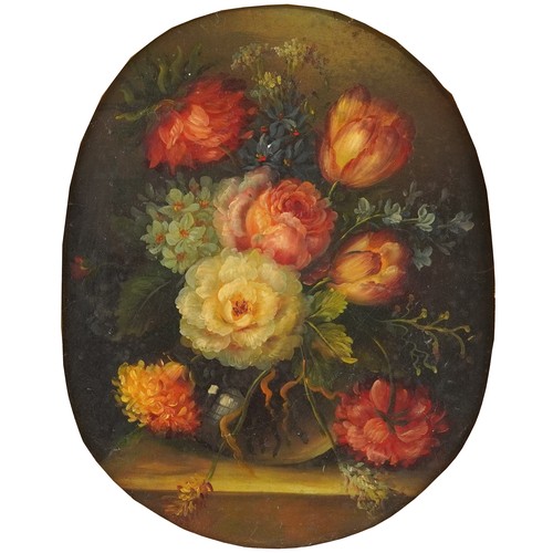 2651 - Still life flowers, 18th century style oil on canvas within an ornate gilt frame, 23cm x 18cm.