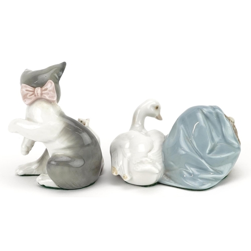 401 - A Lladro figure group of a duck and ducklings together with another Lladro figure of a cat and mouse... 