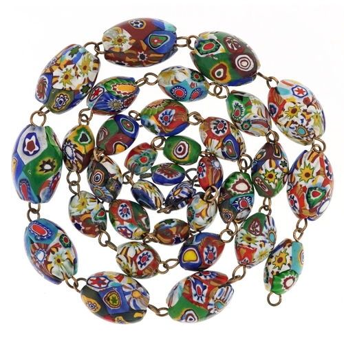 2492 - A Venetian hand painted glass bead necklace, 62cm in length.