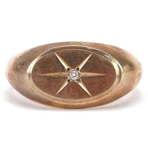 2012 - A 9ct gold diamond solitaire signet ring, size U, 4.6g.