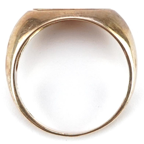 2012 - A 9ct gold diamond solitaire signet ring, size U, 4.6g.